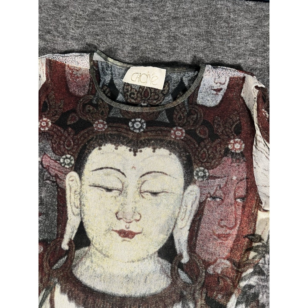 RARE 1997 VIVIENNE TAM CACHÉ SHEER MESH MAXI QUAN YIN PRINT BUDDHA L/S DRESS - Picture 10 of 10